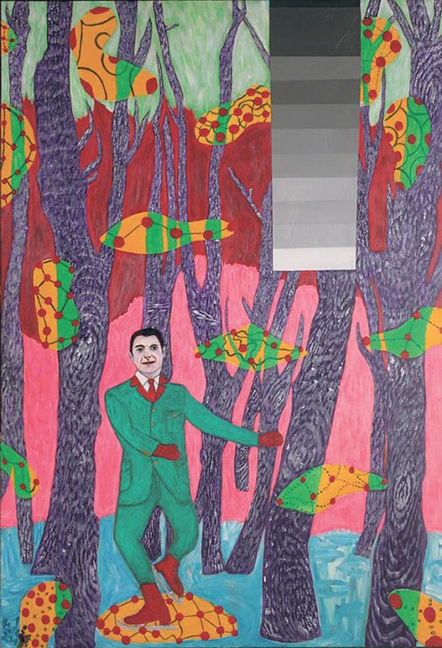 Lázár vadászruhában piruettezik az L. Simontól kapott festményen