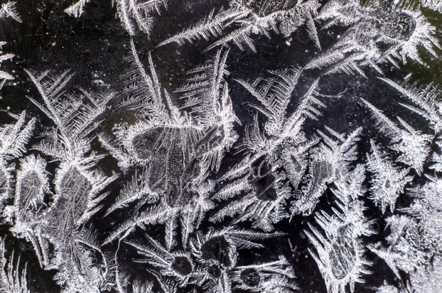 Ablakra fagyott jégkristályok Salgótarjánban.