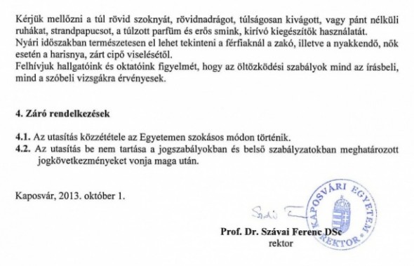 Tilos a sok parfüm és a mély dekoltázs a Kaposvári Egyetemen - rektori levél